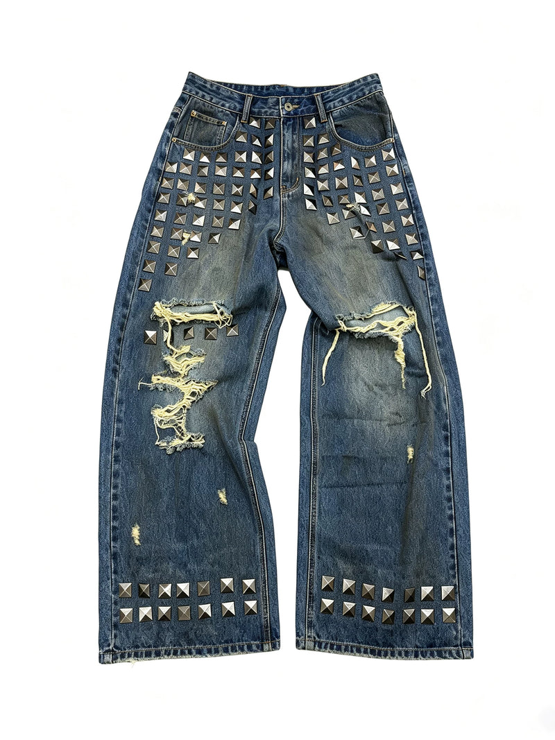 Studded Straight Leg Jeans - front view