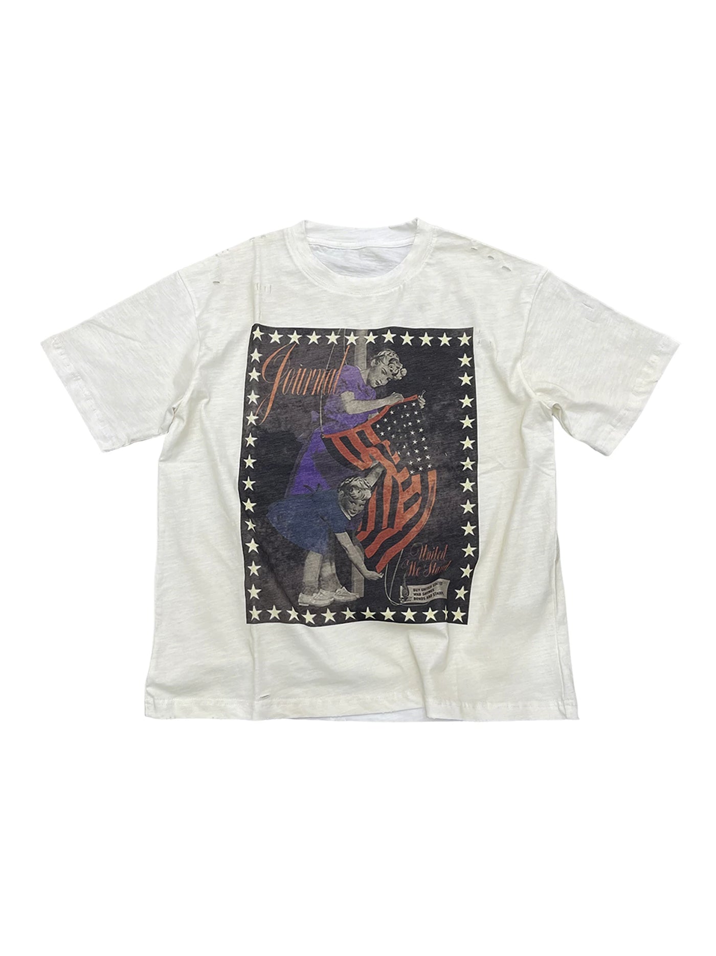 Graphic Tee - front view with star-bordered vintage poster graphic