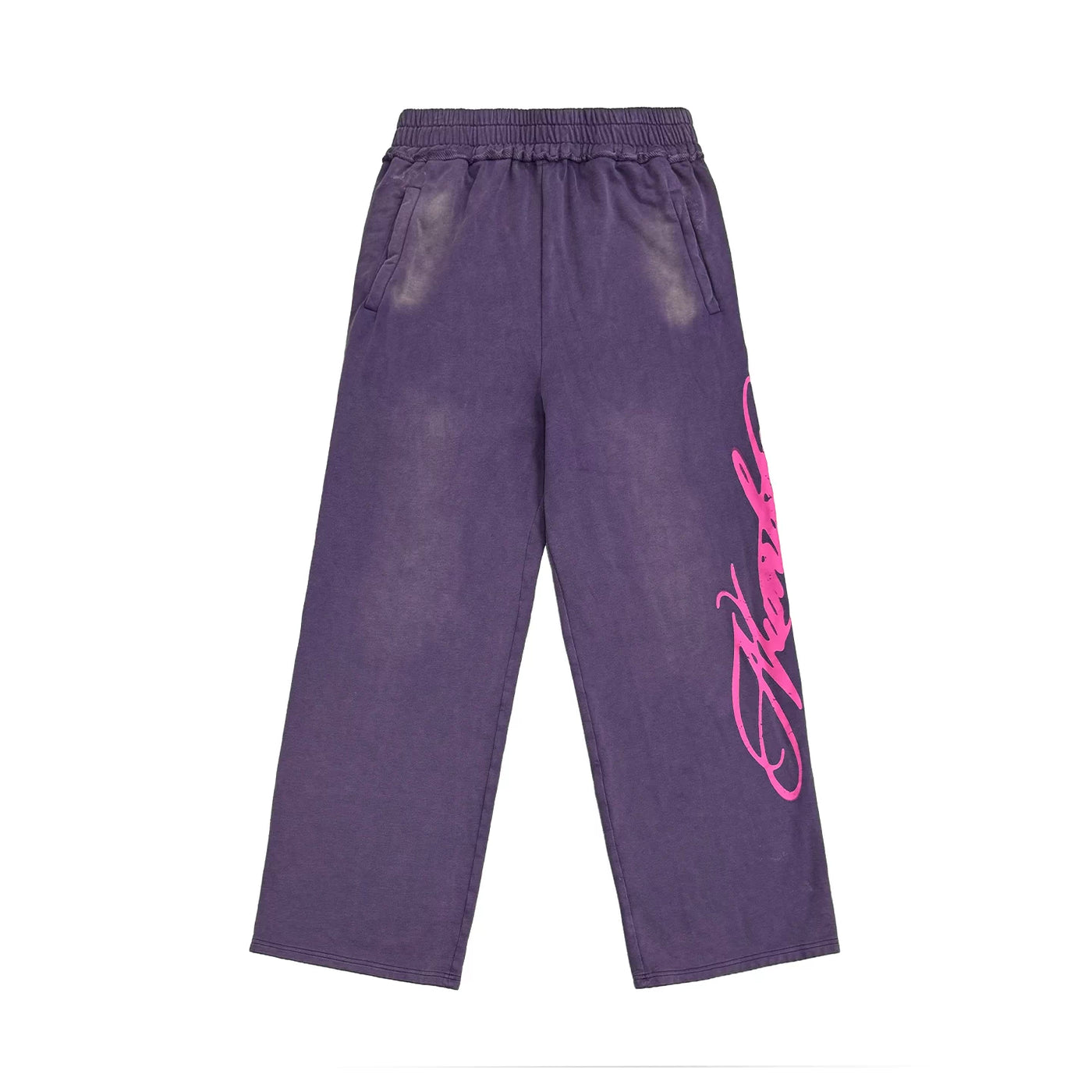 Fluorescent Floral Print Purple Washed Sweats - front view