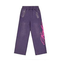Fluorescent Floral Print Purple Washed Sweats - front view