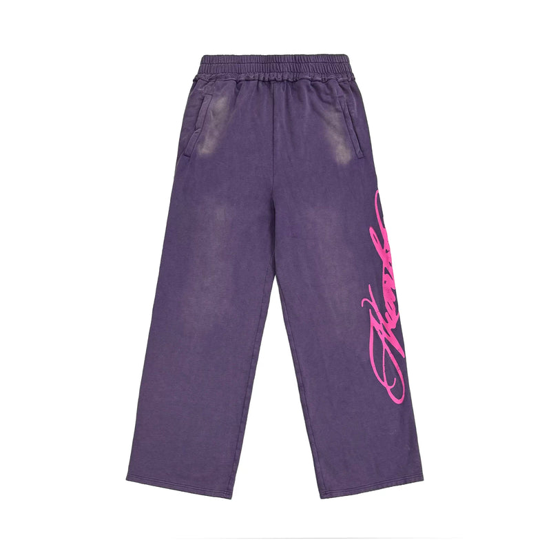 Fluorescent Floral Print Purple Washed Sweats - front view