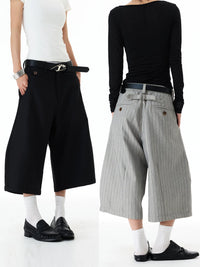 Striped Jorts – Back view, grey and black